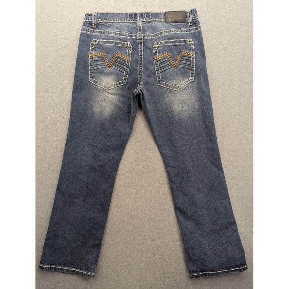 True Luck Jeans Mens 34x30 Blue Straight Leg Denim Contrast Stitch Embroidered - Picture 9 of 15
